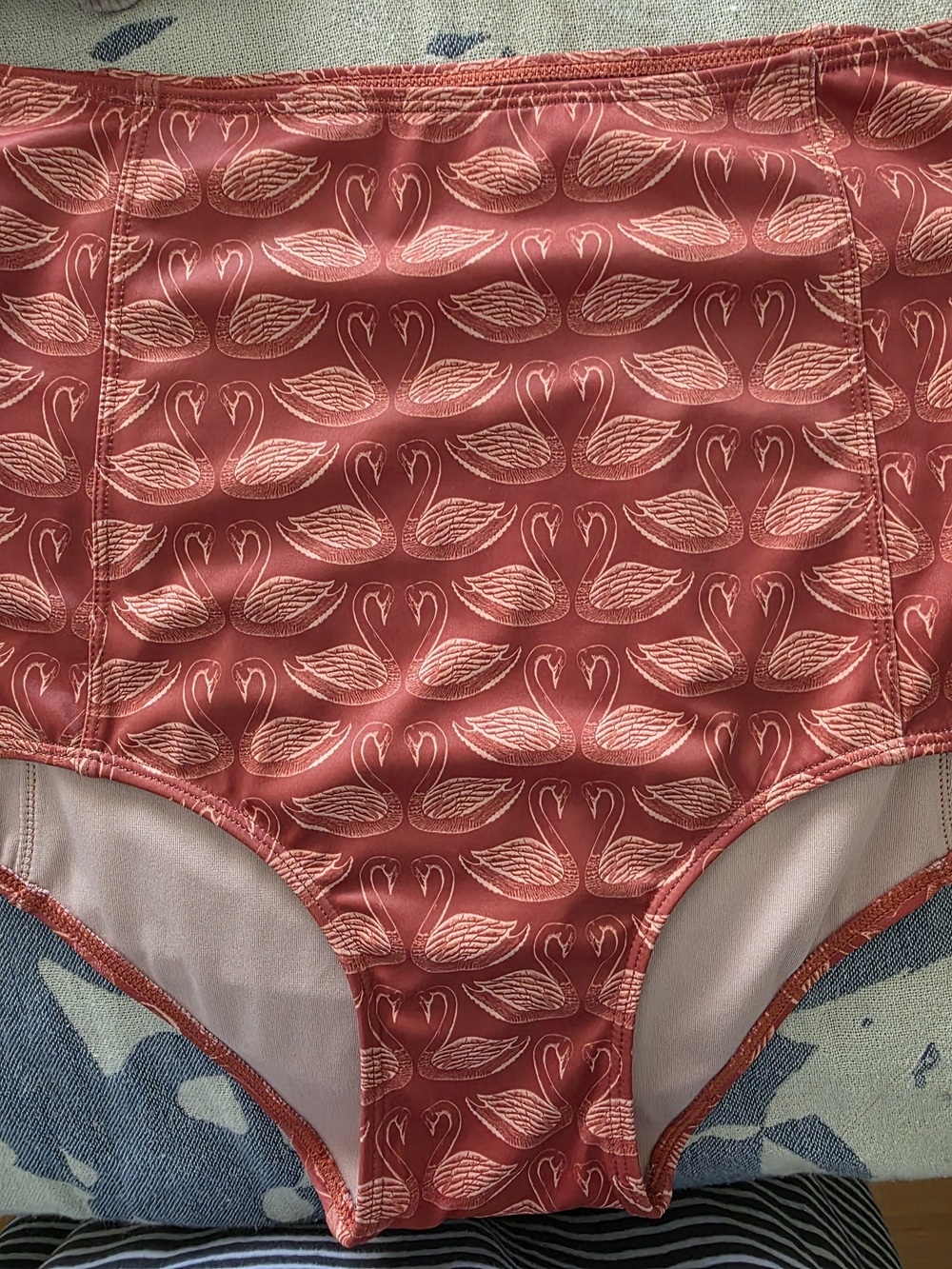 Kortni Jeane Orange Printed High-Waist Bikini Bottoms with Beige Flowy Swim Top - Picture 6 of 10